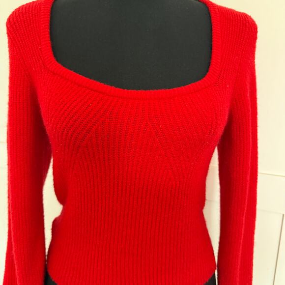 H&M Red Long Puff Sleeve Scoop Neck Sweater - xs - Picture 2 of 5